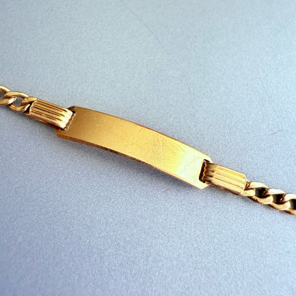 18K Solid Yellow Gold ID Bracelet Curb Link Engravable VTG Bracelet 6.75" - Picture 3 of 7